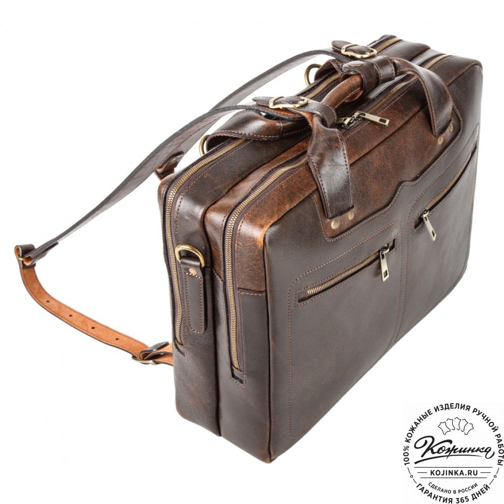 Кожаная мужская сумка-рюкзак "Генри" (коричневый эксклюзив)